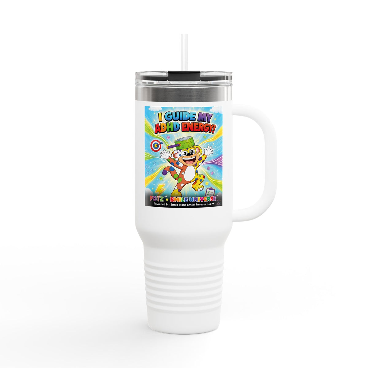 Potz™ Insulated Travel Mug 40oz – "I Guide My ADHD Energy!" Graphic Tumbler | Smile Universe Collection