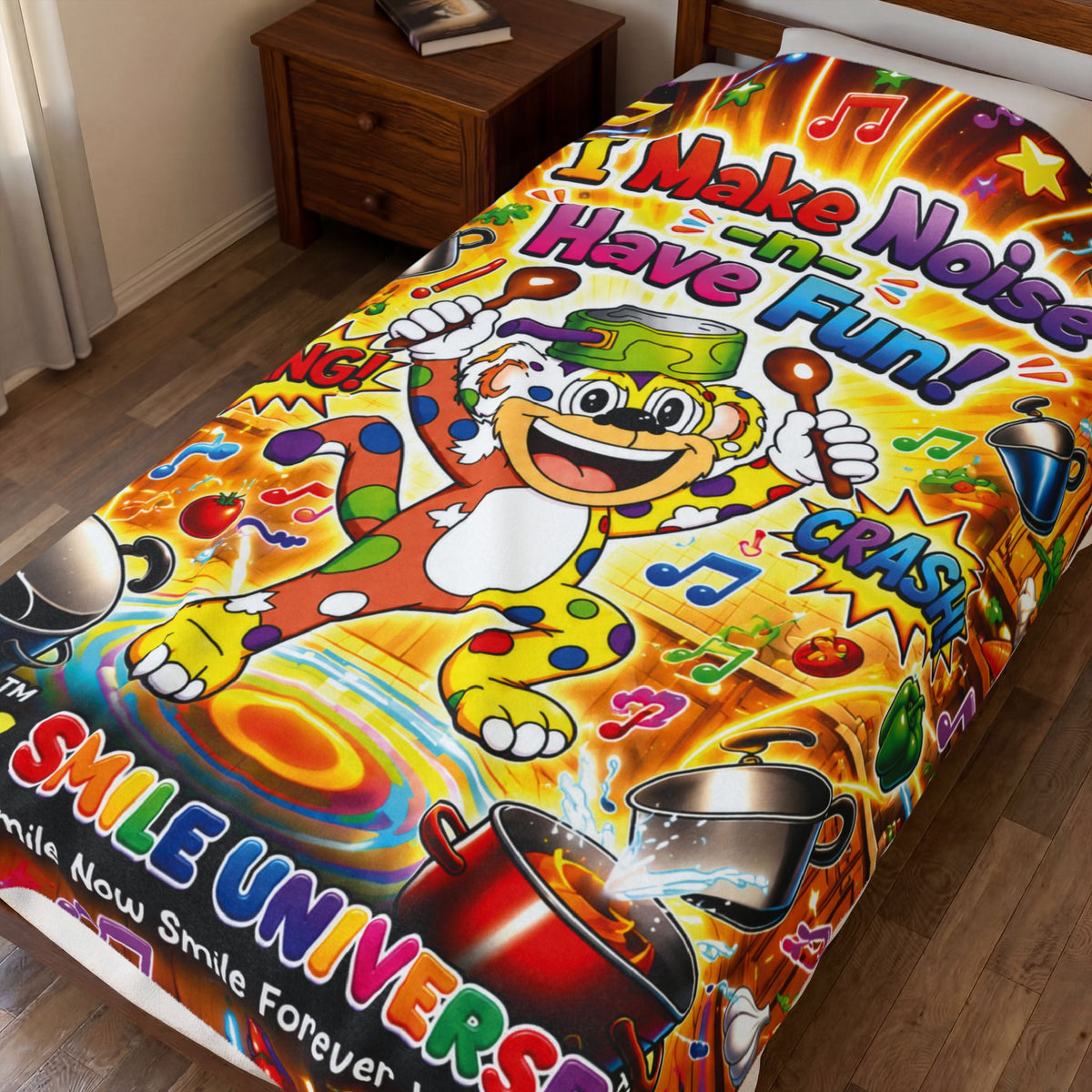 Potz™ Velveteen Plush Blanket – "I Make Noise -n- Have Fun!" Graphic Throw | Smile Universe Collection