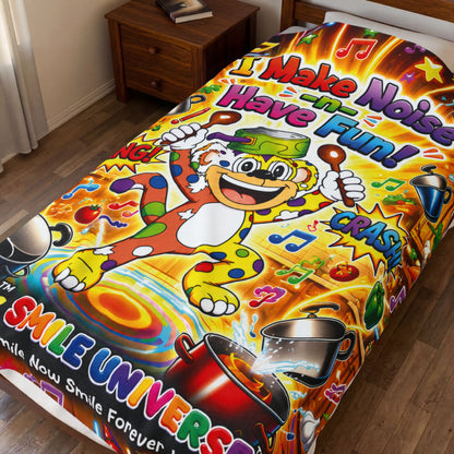 Potz™ Velveteen Plush Blanket – "I Make Noise -n- Have Fun!" Graphic Throw | Smile Universe Collection