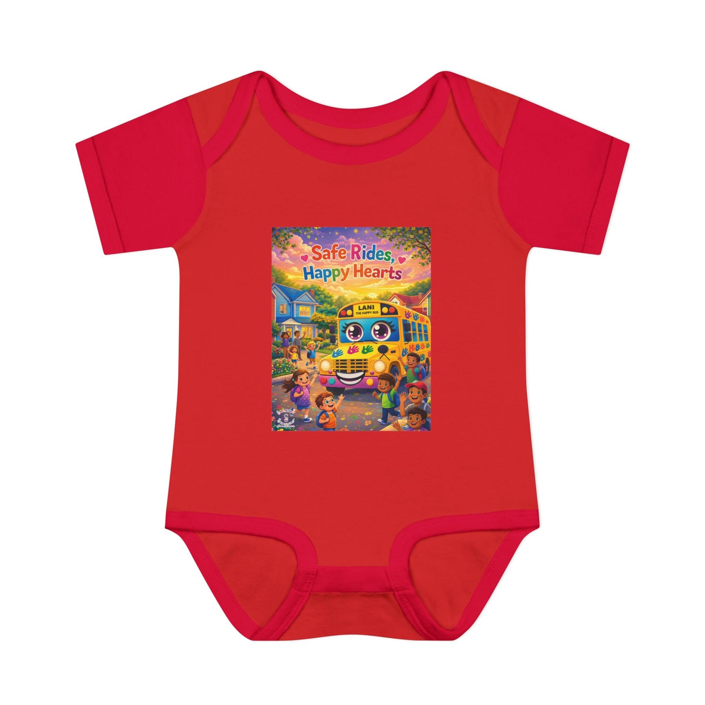 Lani™ Infant Baby Rib Bodysuit – "Safe Rides, Happy Hearts" Graphic
