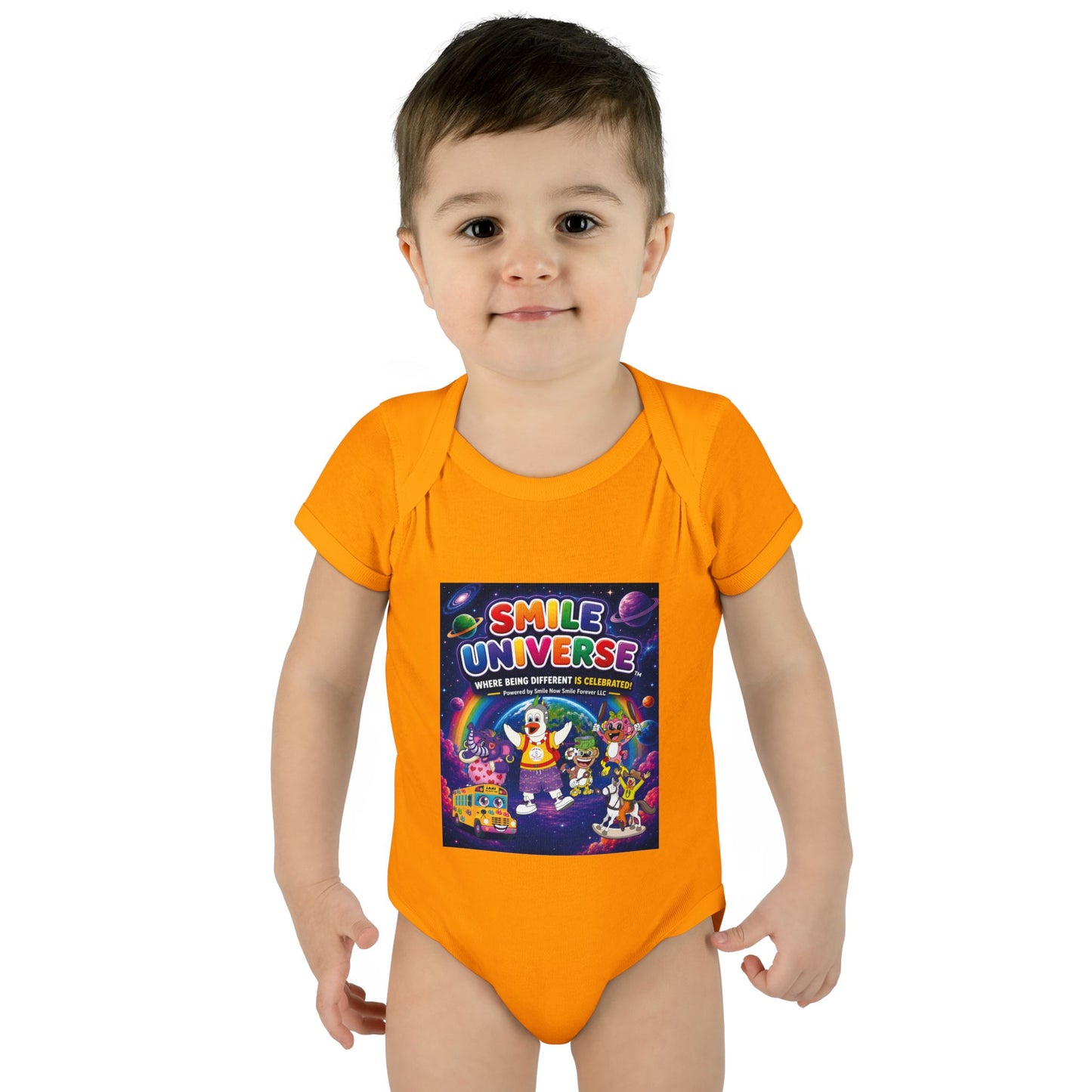 Smile Universe™ Infant Baby Rib Bodysuit – "Where Being Different is CELEBRATED!" Graphic