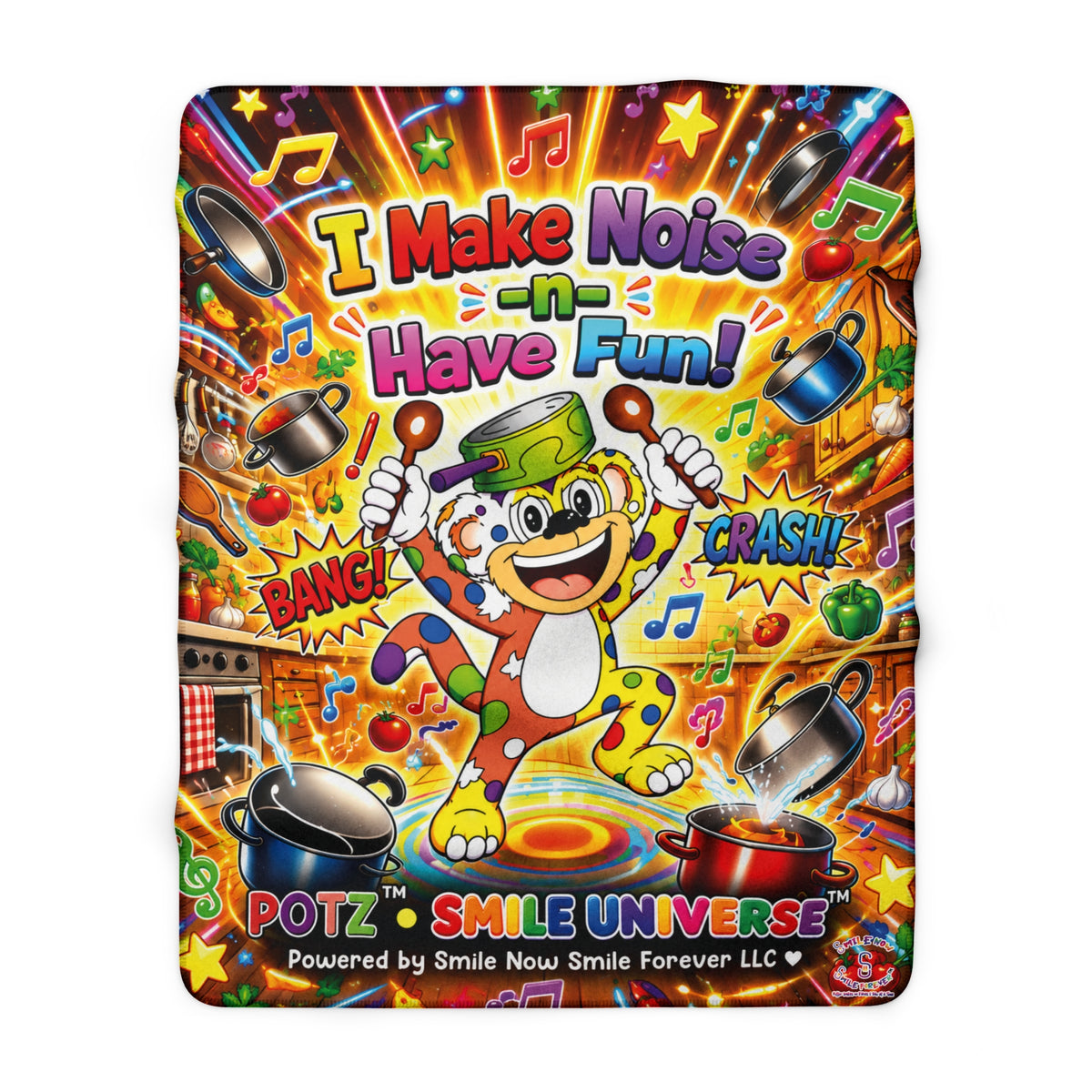Potz™ Sherpa Fleece Blanket – "I Make Noise -n- Have Fun!" Graphic Throw | Smile Universe Collection