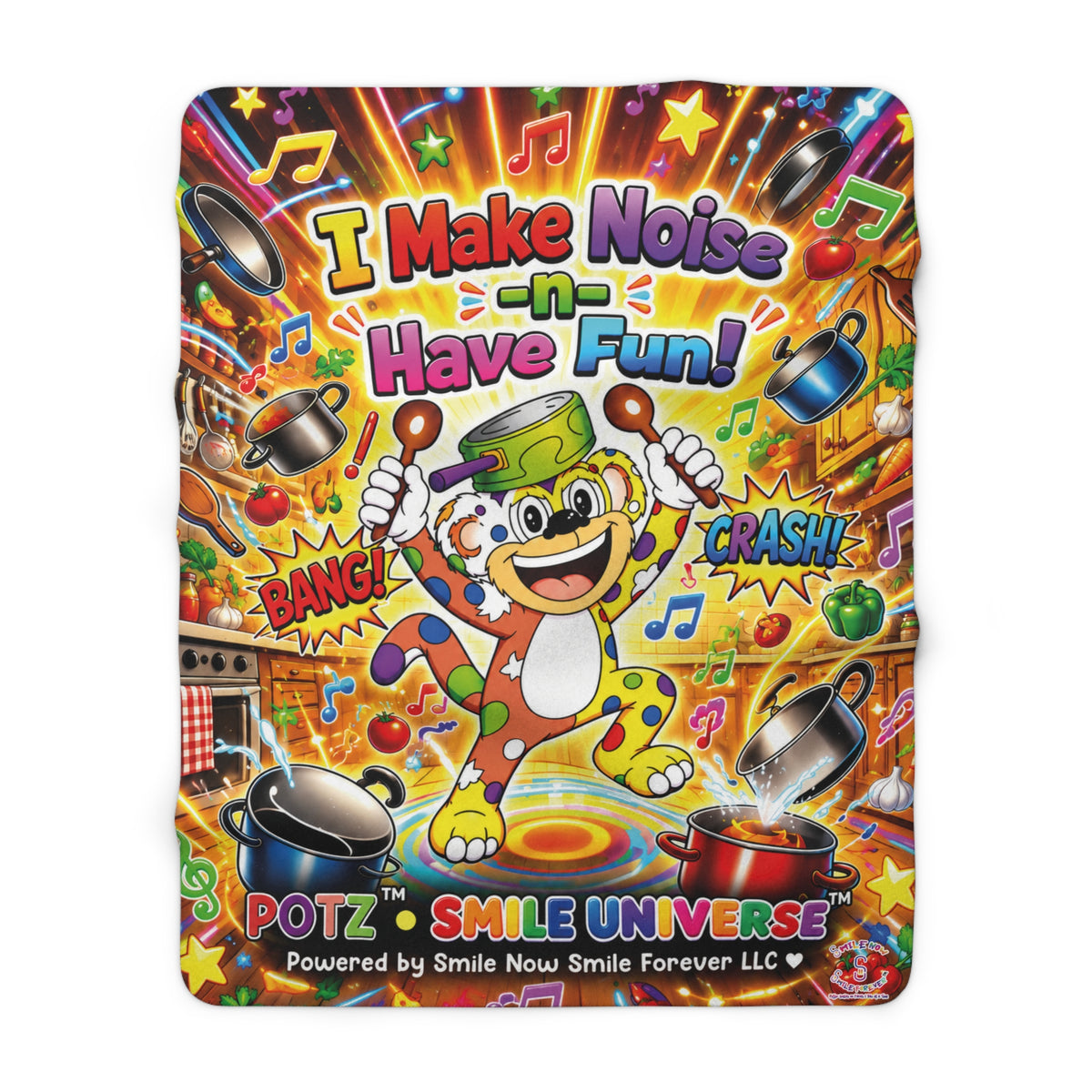 Potz™ Sherpa Fleece Blanket – "I Make Noise -n- Have Fun!" Graphic Throw | Smile Universe Collection