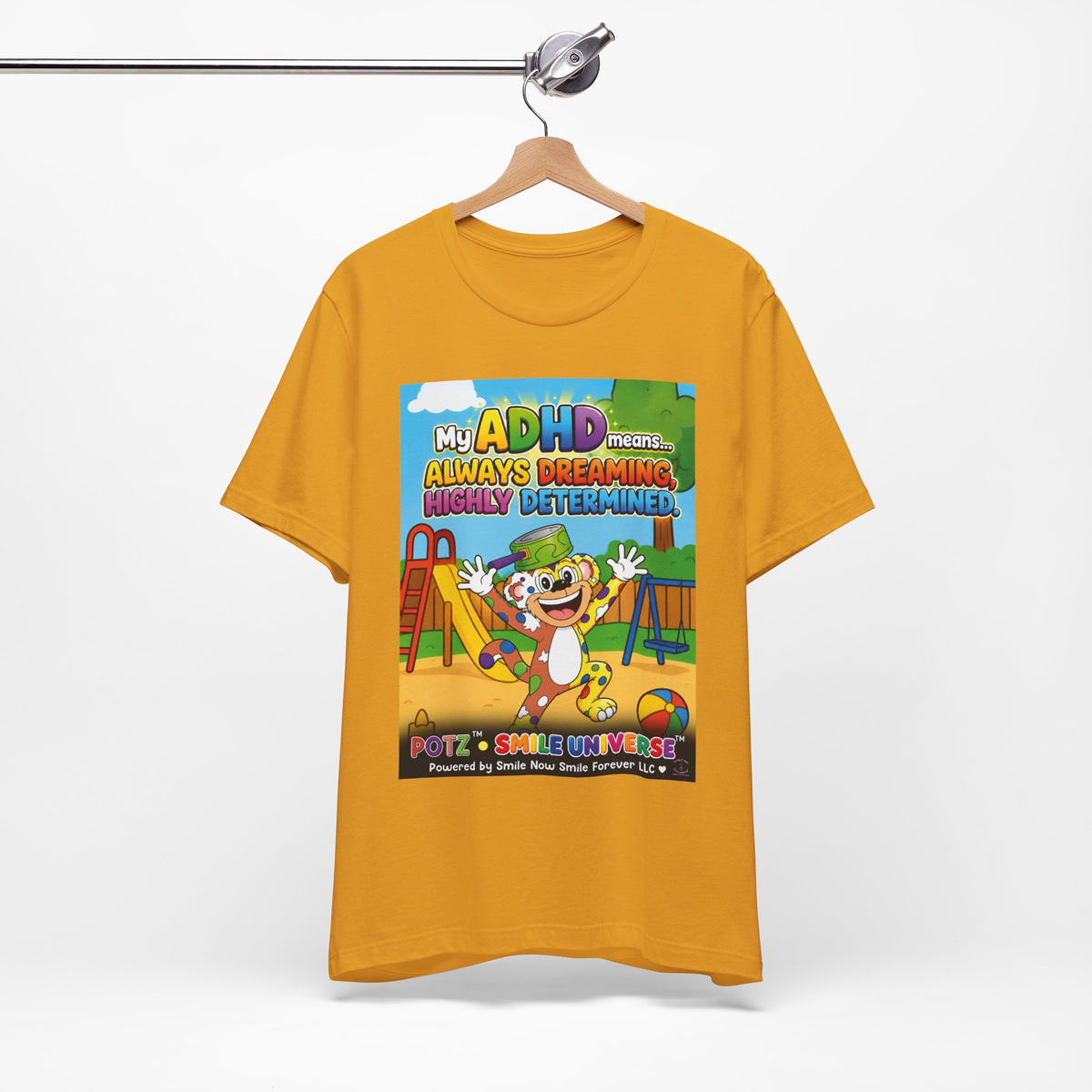 Potz™ Unisex Jersey Short Sleeve Tee – "My ADHD Means Always Dreaming, Highly Determined" Graphic Tee | Smile Universe Collection