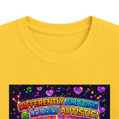 Panz™ Kids Softstyle Tee – "Differently Amazing & Loudly Autistic!" Graphic | Smile Universe Collection