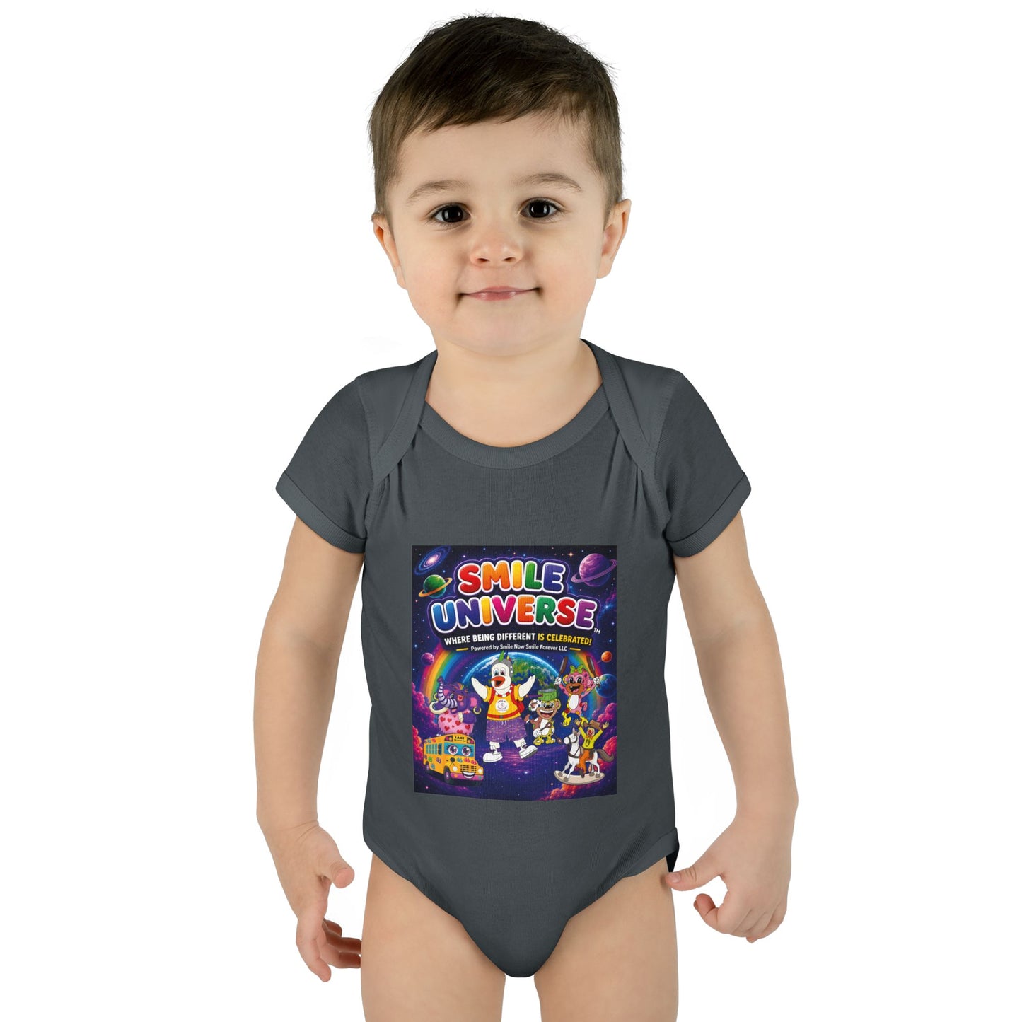 Smile Universe™ Infant Baby Rib Bodysuit – "Where Being Different is CELEBRATED!" Graphic