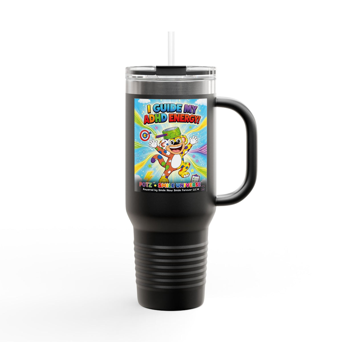 Potz™ Insulated Travel Mug 40oz – "I Guide My ADHD Energy!" Graphic Tumbler | Smile Universe Collection