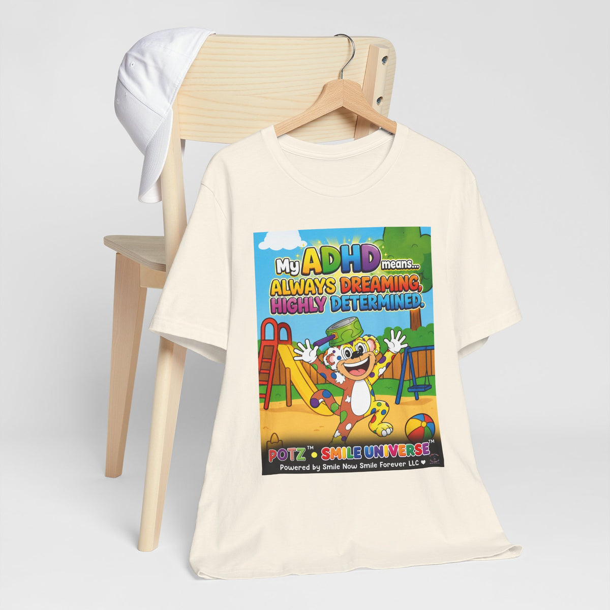 Potz™ Unisex Jersey Short Sleeve Tee – "My ADHD Means Always Dreaming, Highly Determined" Graphic Tee | Smile Universe Collection