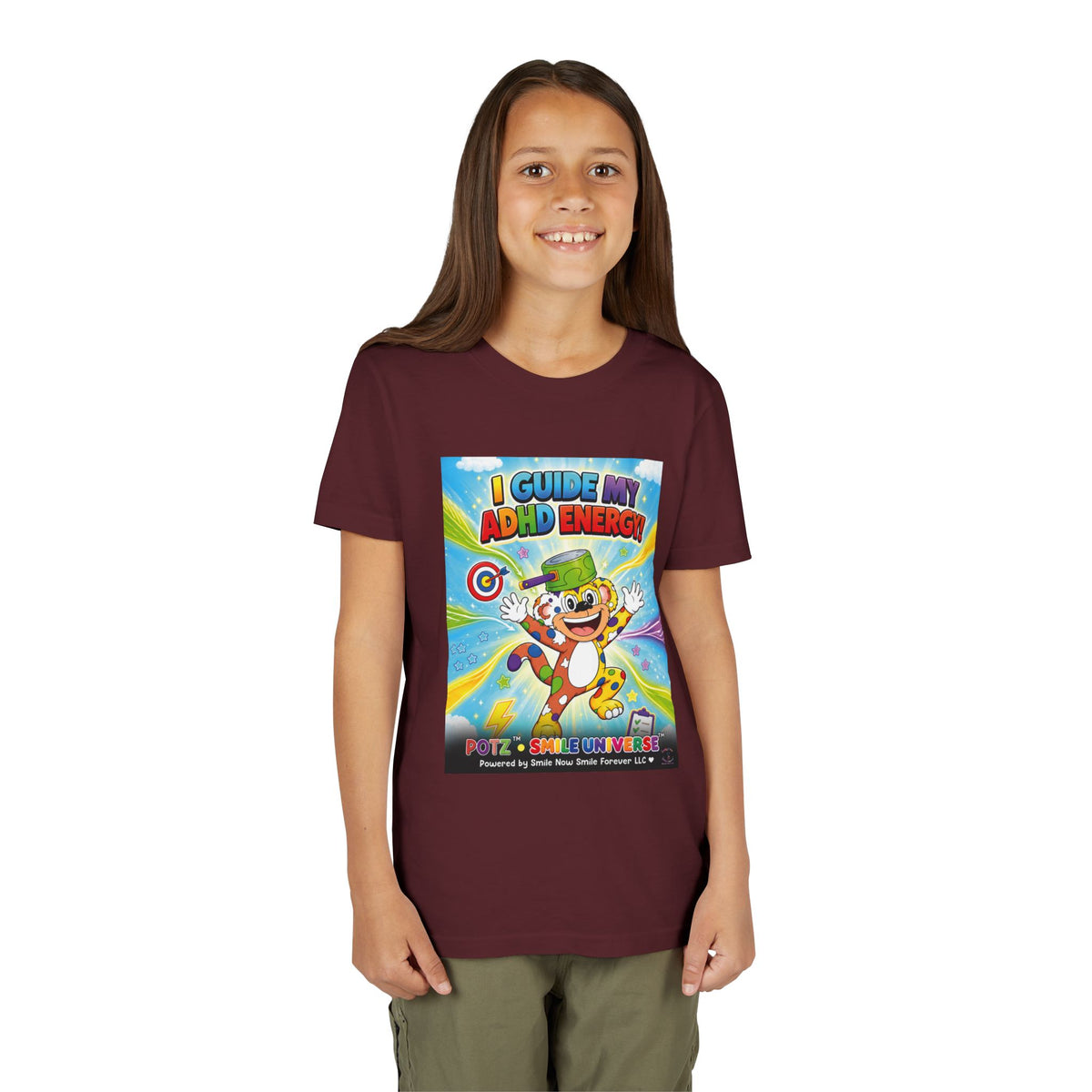 Potz™ Youth Short Sleeve Tee – "I Guide My ADHD Energy!" Graphic Tee | Smile Universe Collection