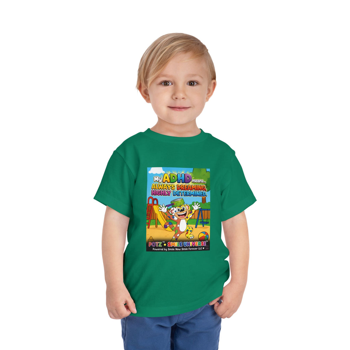Potz™ Toddler Short Sleeve Tee – "My ADHD Means Always Dreaming, Highly Determined" Graphic Tee | Smile Universe Collection