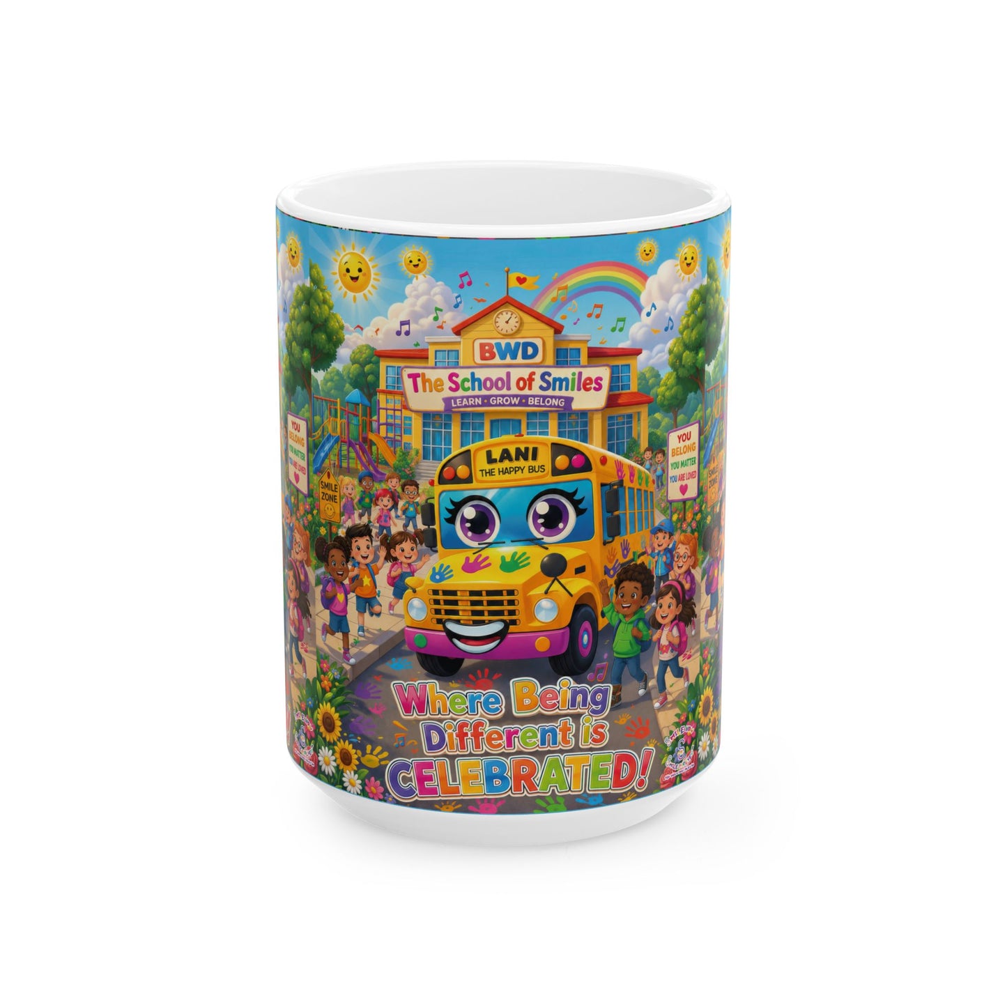 Lani™ Ceramic Mug (11oz & 15oz) – "Where Being Different is CELEBRATED!" Graphic