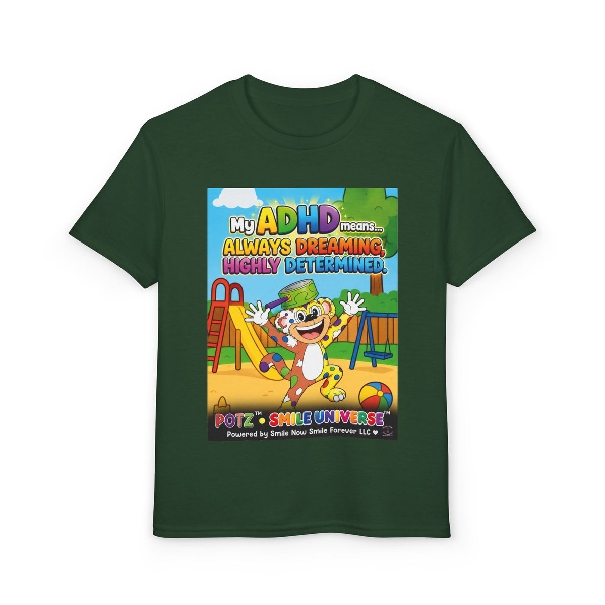 Potz™ Youth DryBlend® T-Shirt – "My ADHD Means Always Dreaming, Highly Determined" Graphic Tee | Smile Universe Collection