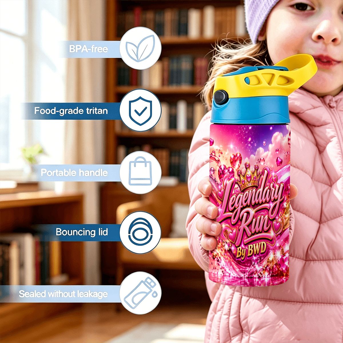Legendary Run Water Bottle - Pink Heart Edition