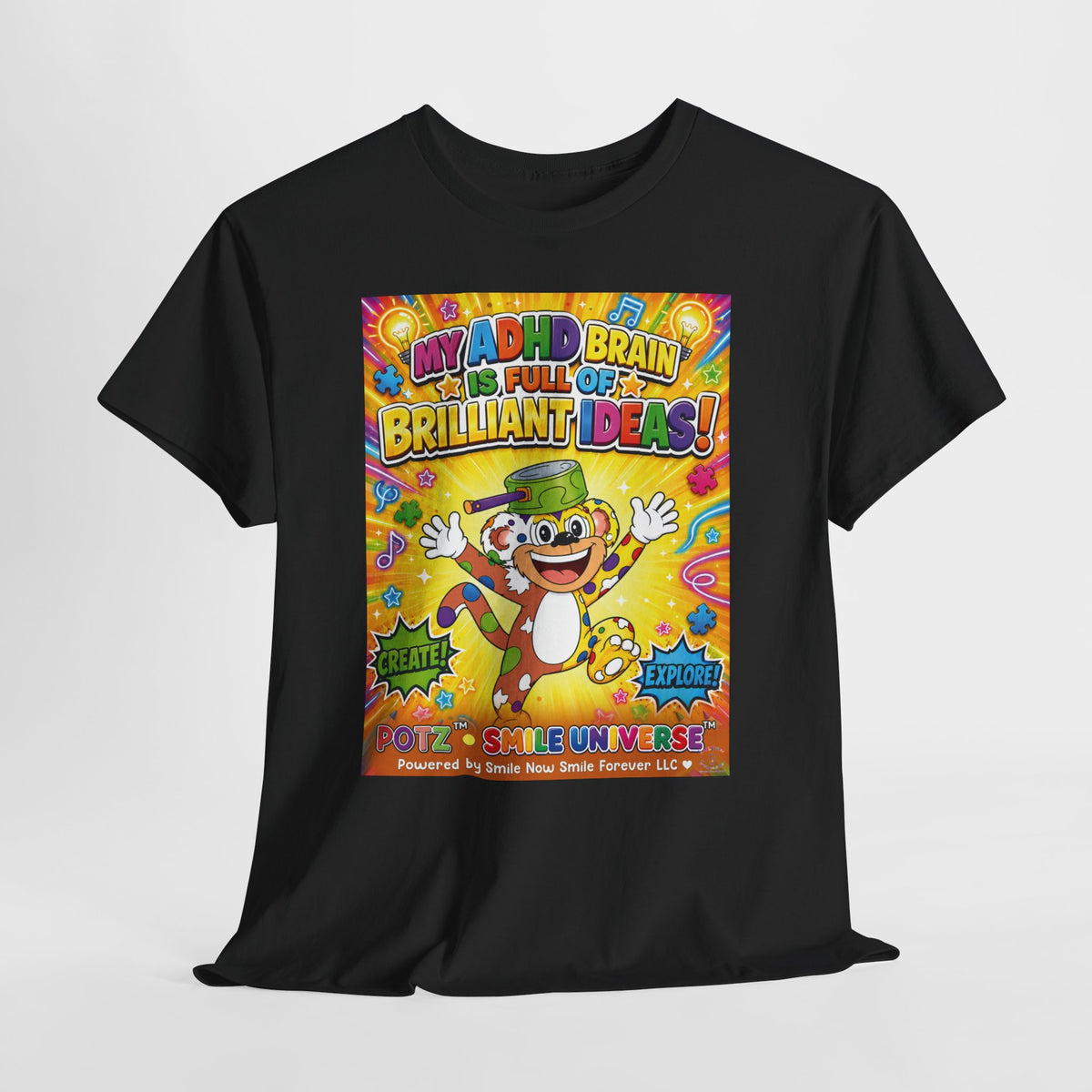 Potz™ Unisex Heavy Cotton™ Tee – "My ADHD Brain is Full of Brilliant Ideas!" Graphic Tee | Smile Universe Collection