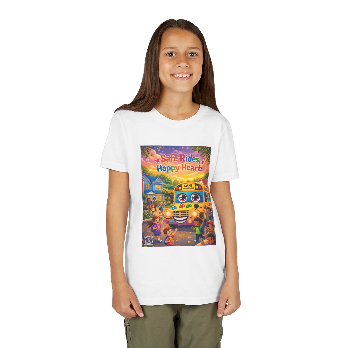Lani™ Youth Short Sleeve Tee – "Safe Rides, Happy Hearts" Graphic