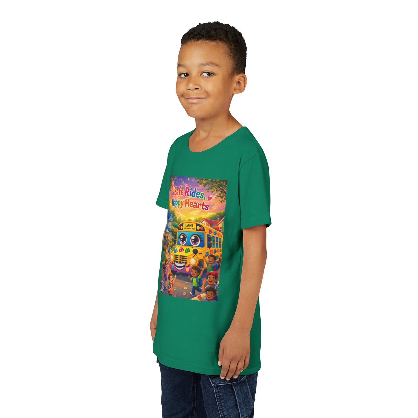 Lani™ Youth Short Sleeve Tee – "Safe Rides, Happy Hearts" Graphic