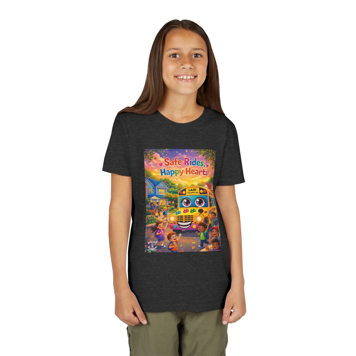 Lani™ Youth Short Sleeve Tee – "Safe Rides, Happy Hearts" Graphic