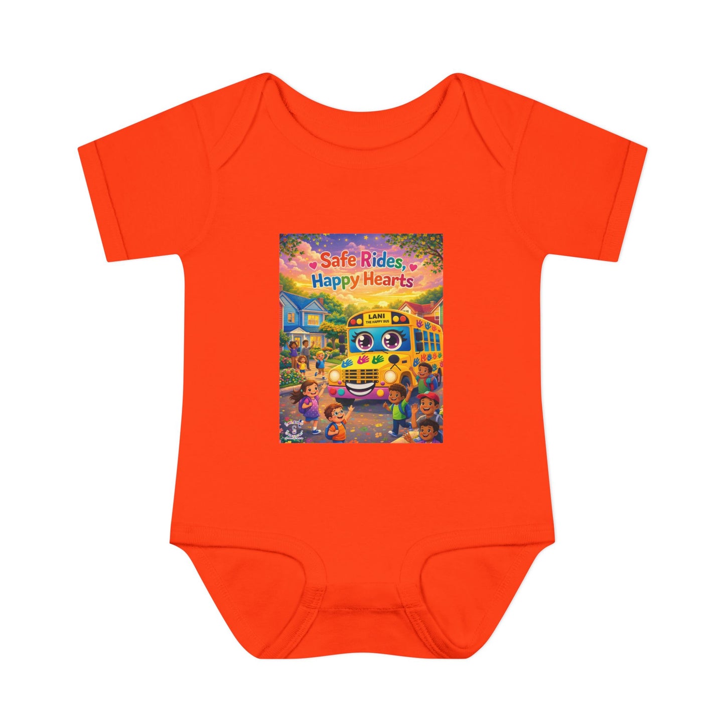 Lani™ Infant Baby Rib Bodysuit – "Safe Rides, Happy Hearts" Graphic