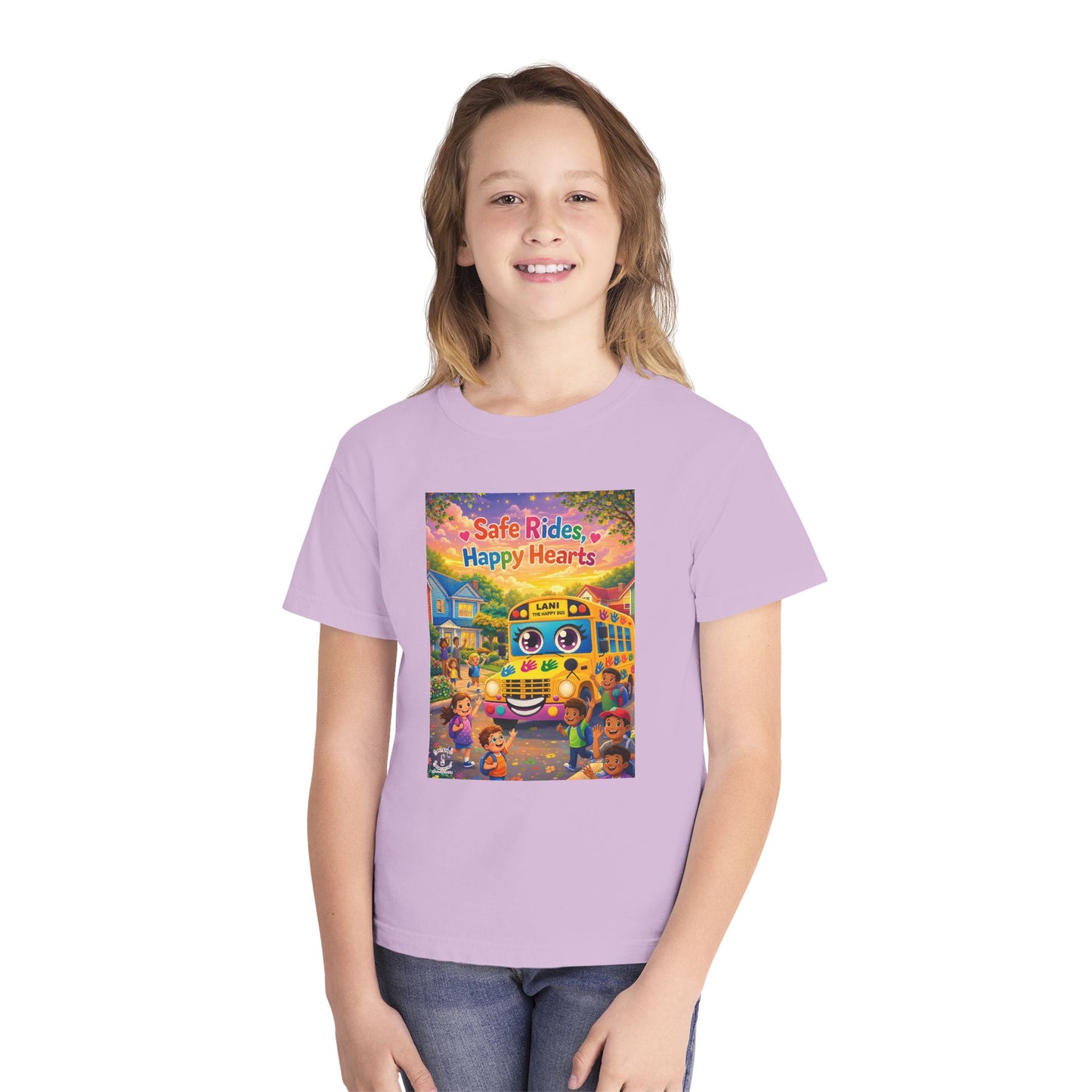 Lani™ Youth Midweight Tee – "Safe Rides, Happy Hearts" Graphic