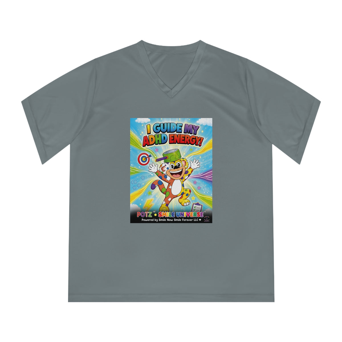Potz™ Women's Performance V-Neck T-Shirt – "I Guide My ADHD Energy!" Graphic Tee | Smile Universe Collection