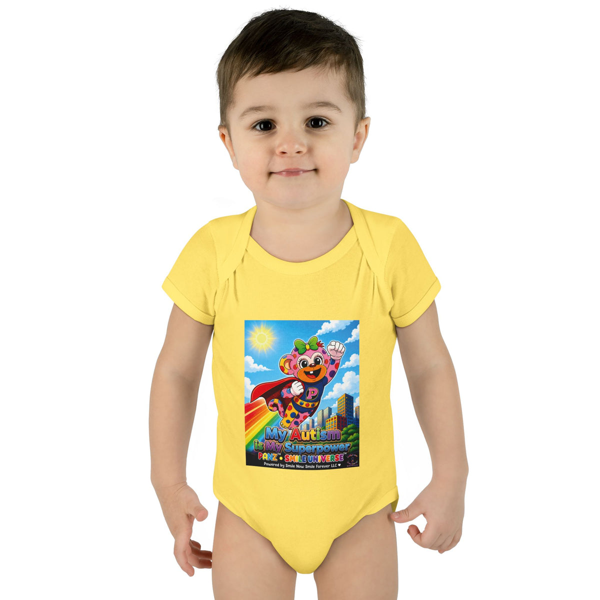 Panz™ Infant Baby Rib Bodysuit – "My Autism is My Superpower" Graphic | Smile Universe Collection