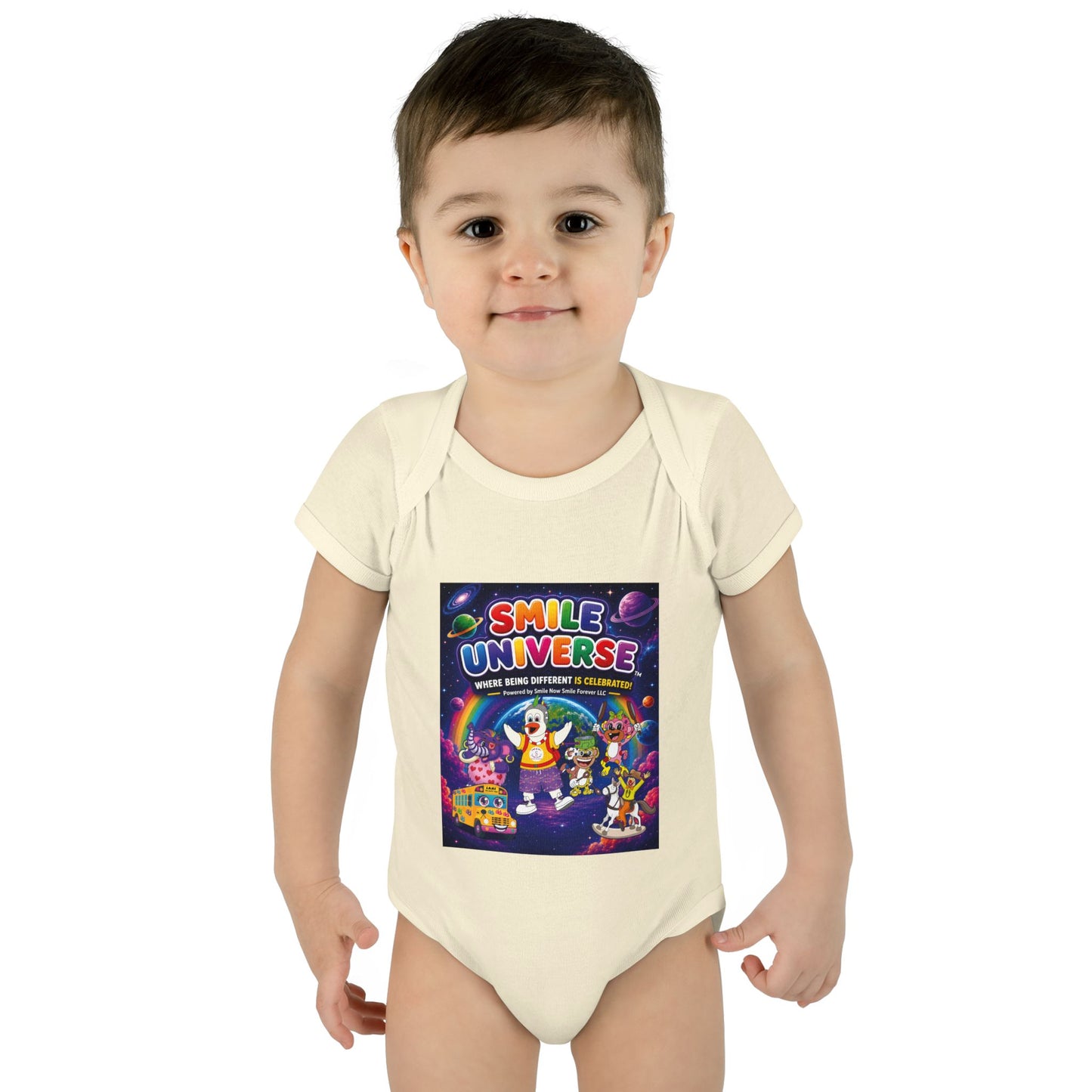 Smile Universe™ Infant Baby Rib Bodysuit – "Where Being Different is CELEBRATED!" Graphic