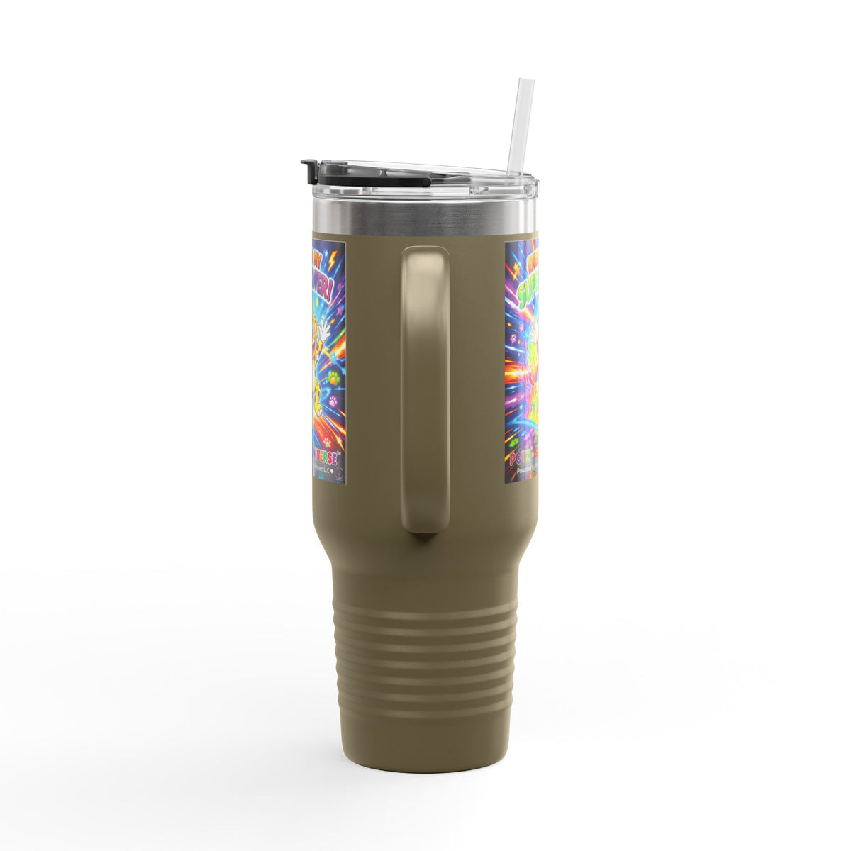 Potz™ Insulated Travel Mug 40oz – "Energy is My Superpower!" Graphic Tumbler | Smile Universe Collection