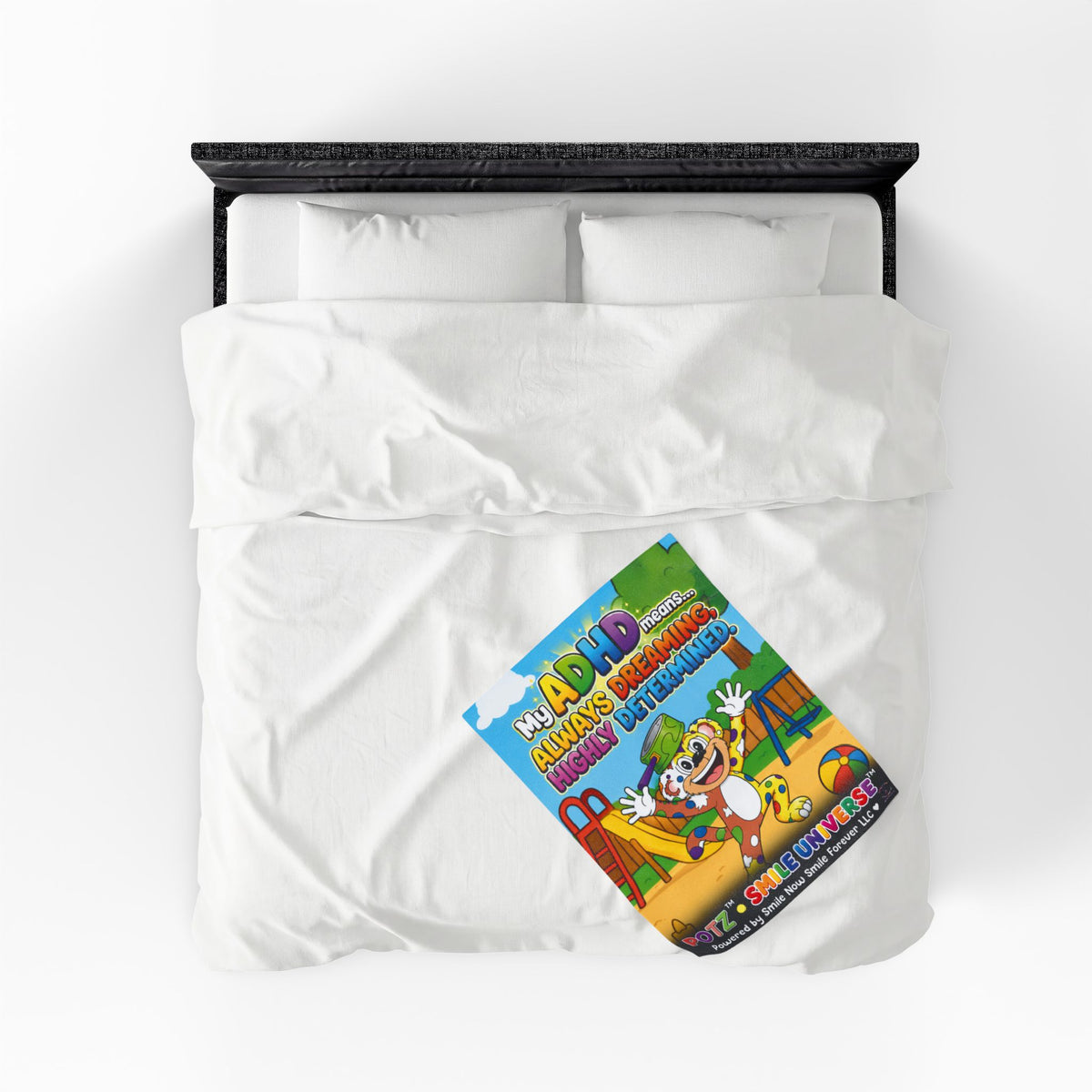 Potz™ Velveteen Plush Blanket – "My ADHD Means Always Dreaming, Highly Determined" Graphic Throw | Smile Universe Collection