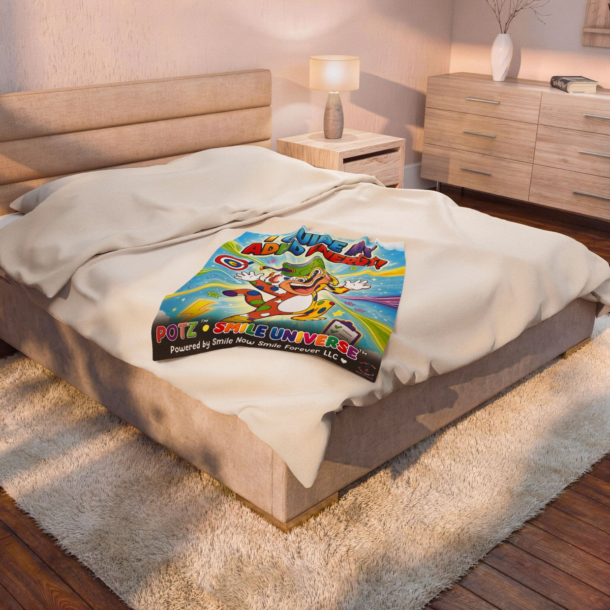 Potz™ Velveteen Plush Blanket – "I Guide My ADHD Energy!" Graphic Throw | Smile Universe Collection