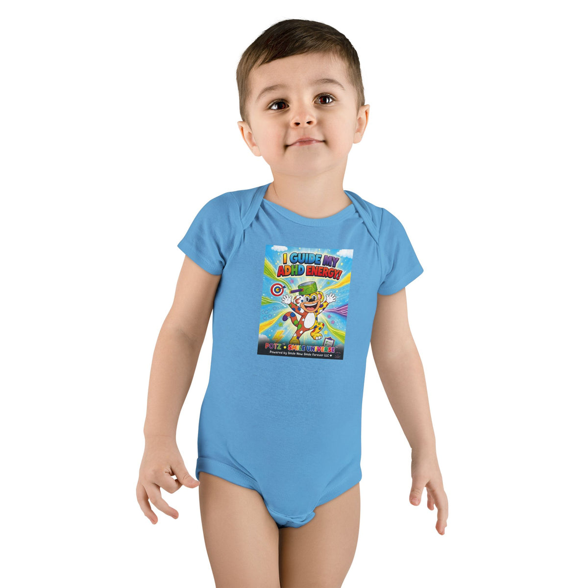 Potz™ Baby Short Sleeve Onesie® – "I Guide My ADHD Energy!" Graphic Bodysuit | Smile Universe Collection