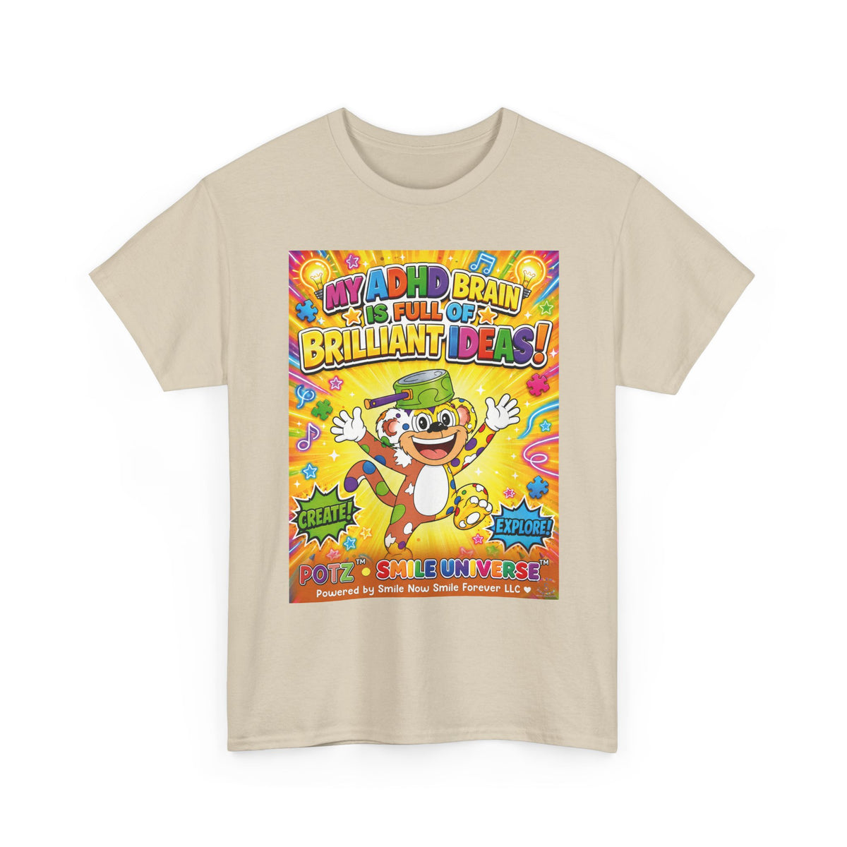 Potz™ Unisex Heavy Cotton™ Tee – "My ADHD Brain is Full of Brilliant Ideas!" Graphic Tee | Smile Universe Collection