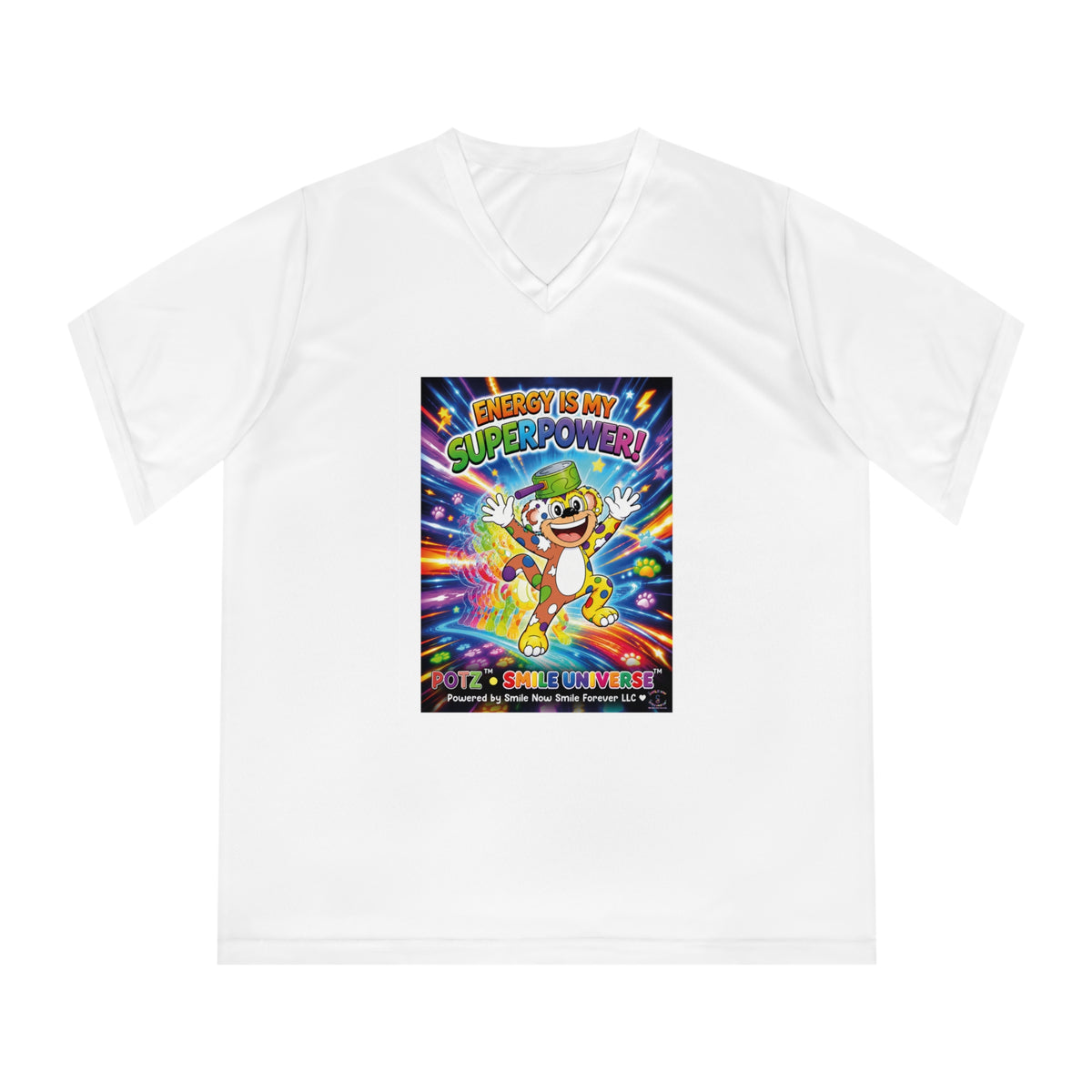 Potz™ Women's Performance V-Neck T-Shirt – "Energy is My Superpower!" Graphic Tee | Smile Universe Collection