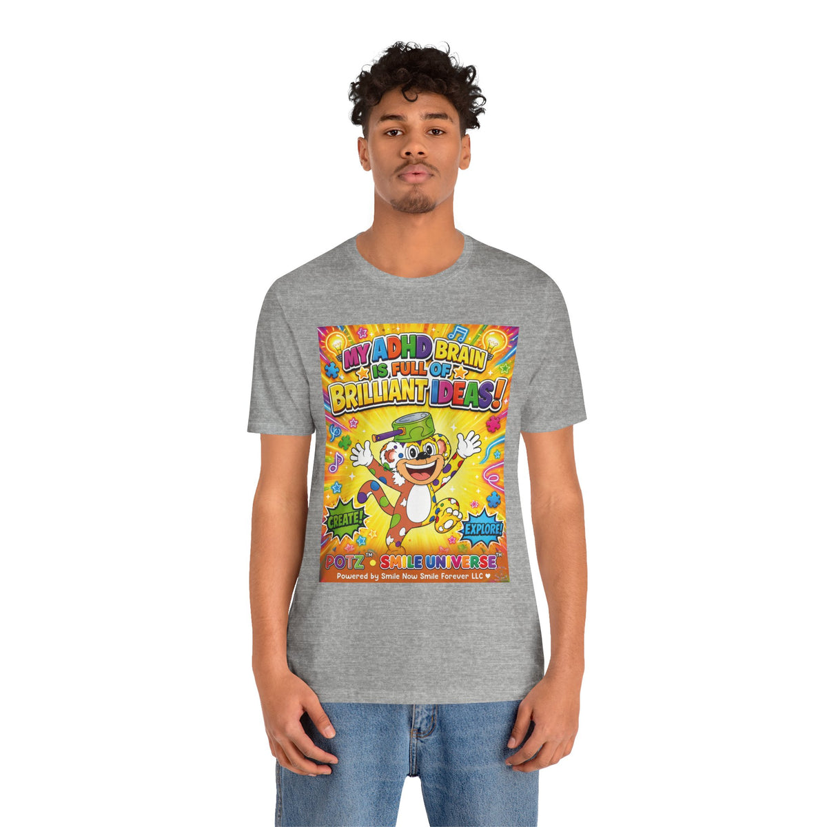 Potz™ Unisex Jersey Short Sleeve Tee – "My ADHD Brain is Full of Brilliant Ideas!" Graphic Tee | Smile Universe Collection