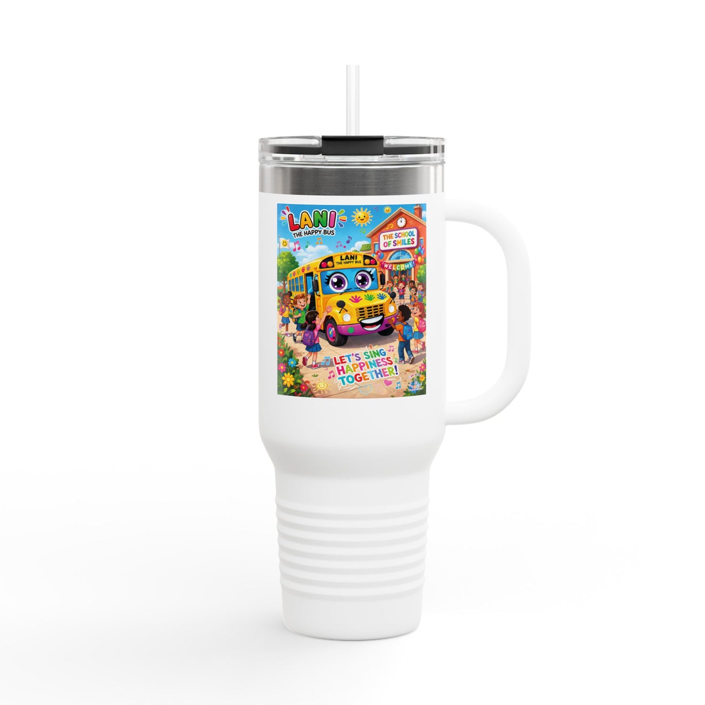 Lani™ 40oz Insulated Travel Mug – "Let's Sing Happiness Together!" Graphic