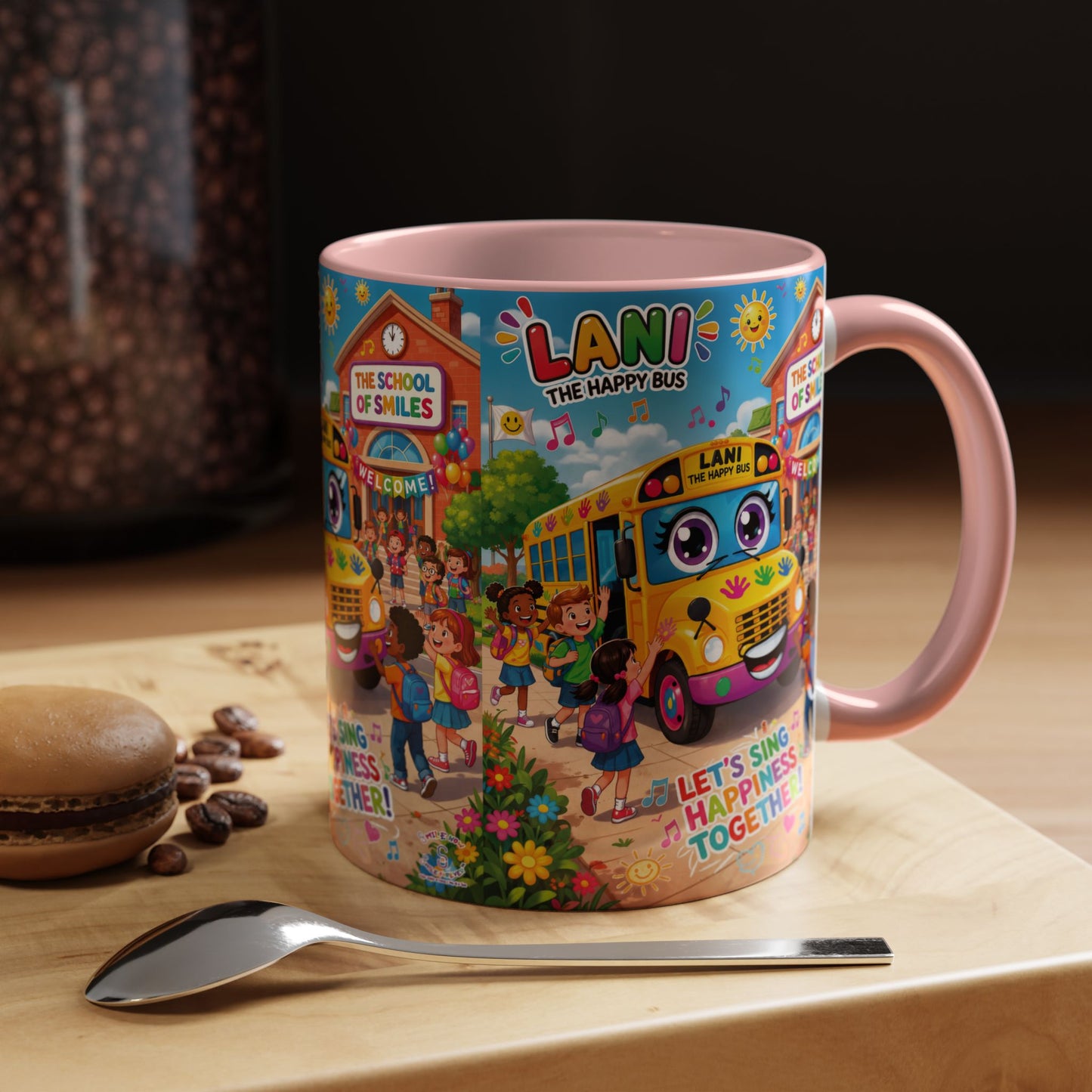 Lani™ Accent Coffee Mug (11oz & 15oz) – "Let's Sing Happiness Together!" Graphic