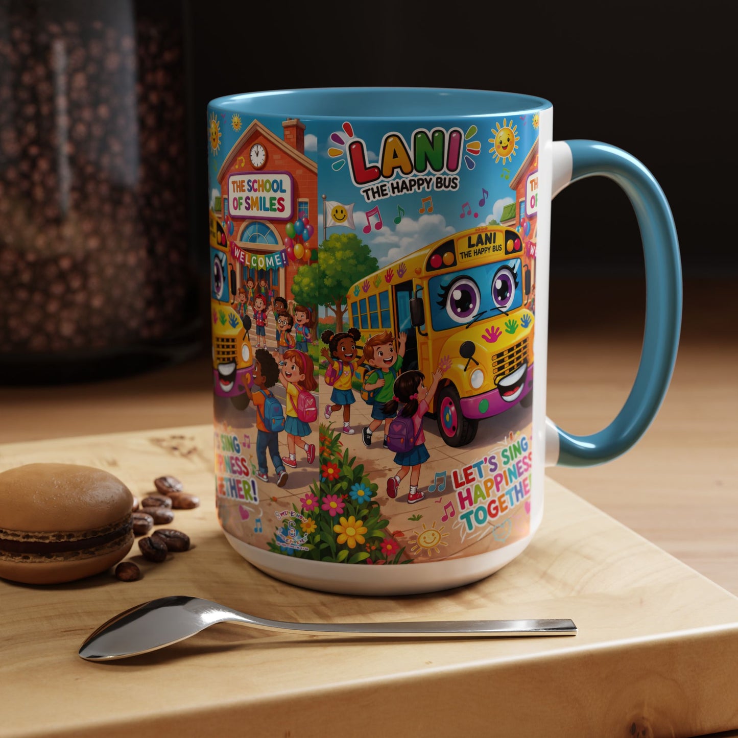 Lani™ Accent Coffee Mug (11oz & 15oz) – "Let's Sing Happiness Together!" Graphic