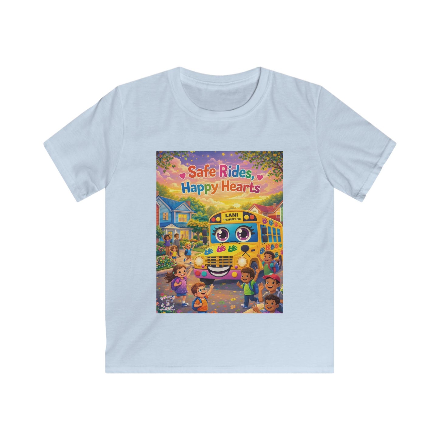 Lani™ Kids Softstyle Tee – "Safe Rides, Happy Hearts" Graphic