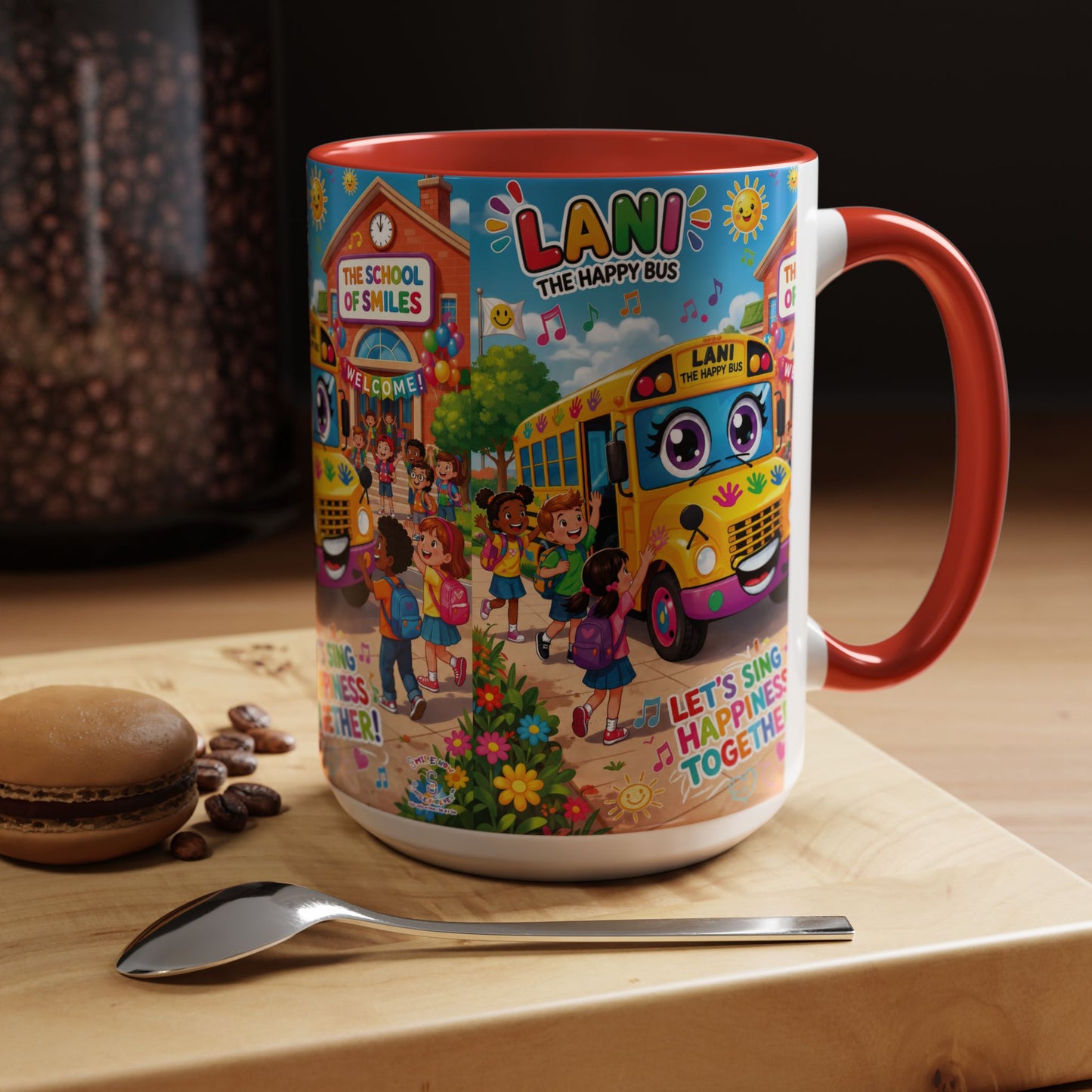 Lani™ Accent Coffee Mug (11oz & 15oz) – "Let's Sing Happiness Together!" Graphic
