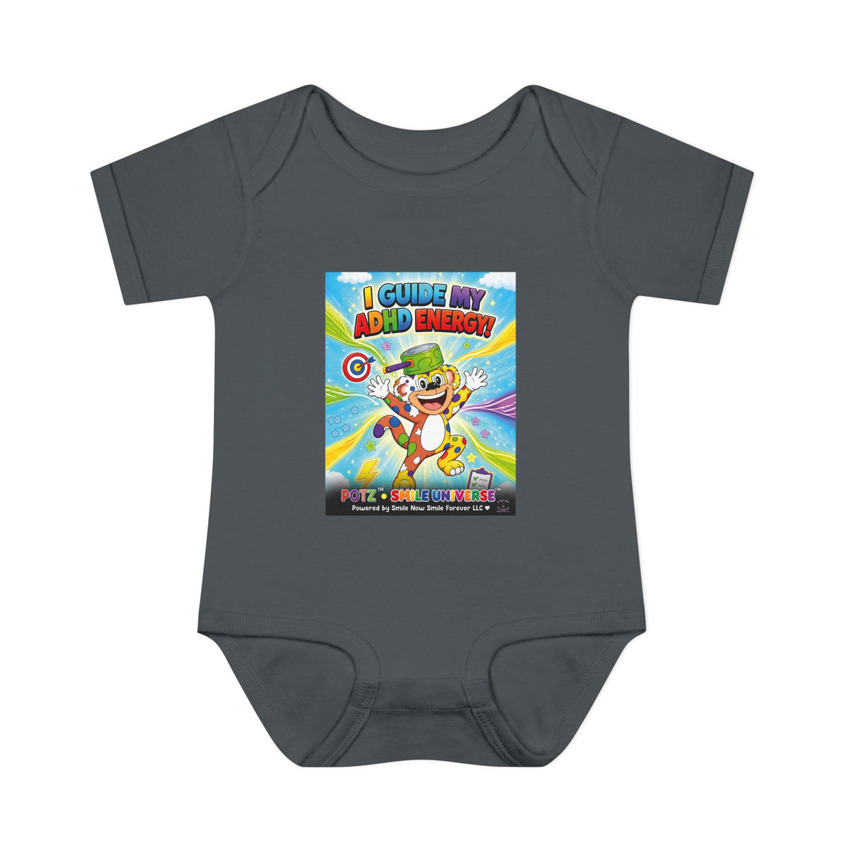 Potz™ Infant Baby Rib Bodysuit – "I Guide My ADHD Energy!" Graphic Onesie | Smile Universe Collection