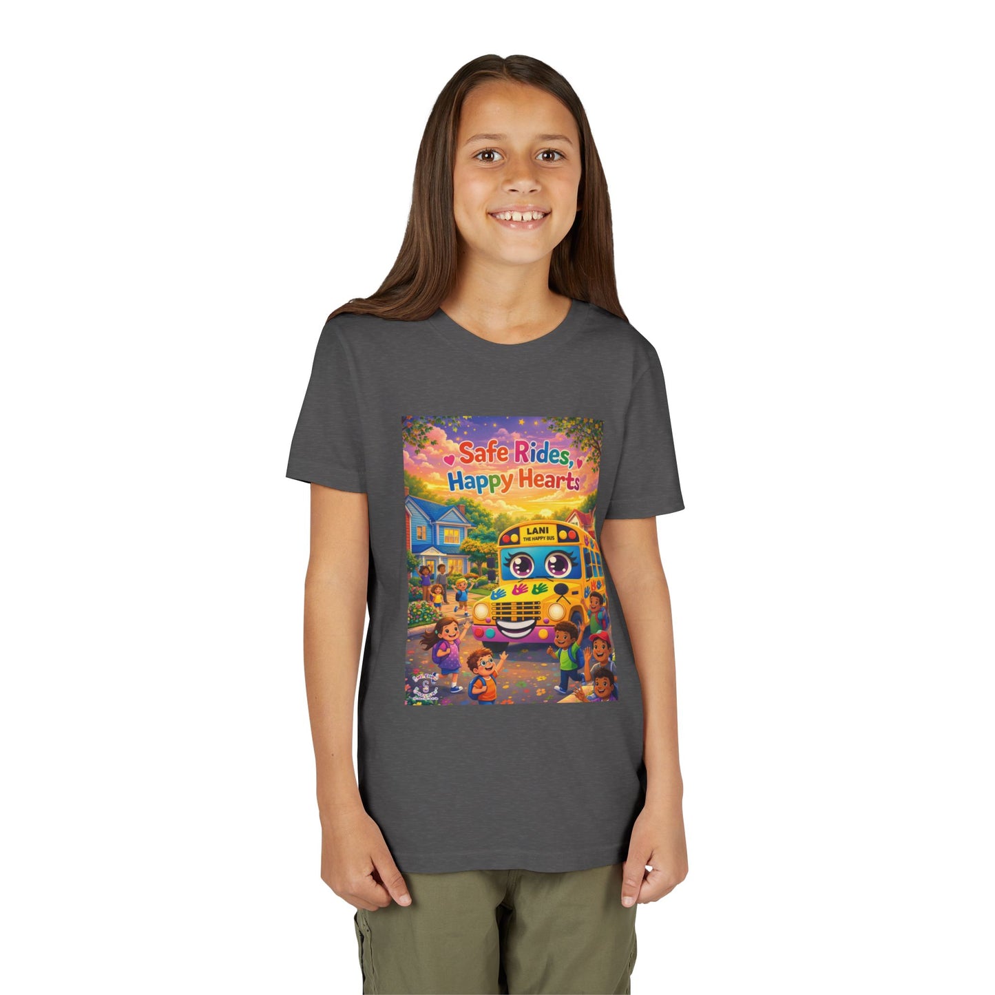 Lani™ Youth Short Sleeve Tee – "Safe Rides, Happy Hearts" Graphic