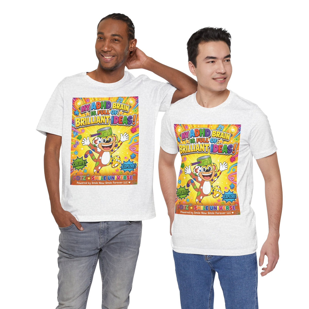 Potz™ Unisex Jersey Short Sleeve Tee – "My ADHD Brain is Full of Brilliant Ideas!" Graphic Tee | Smile Universe Collection