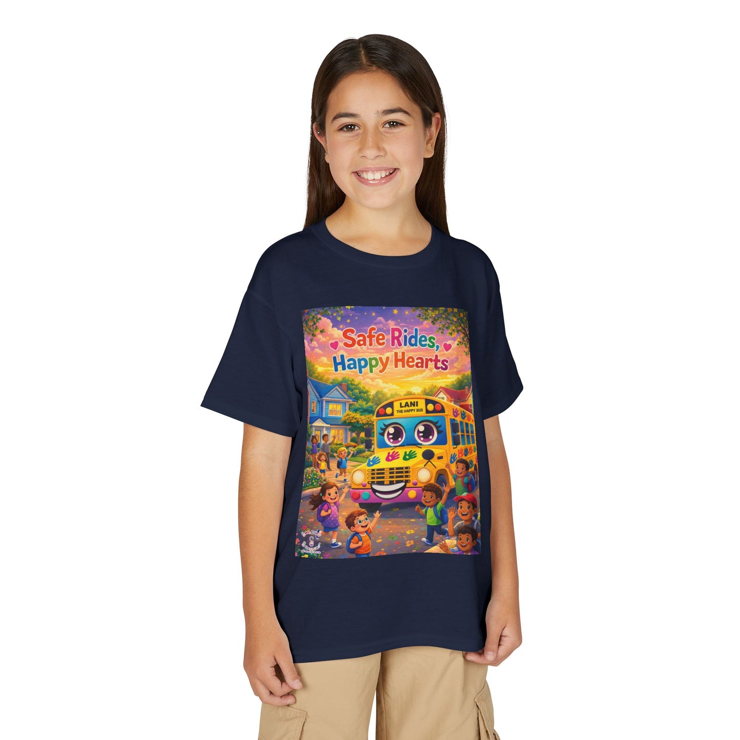 Lani™ Youth DryBlend® T-Shirt – "Safe Rides, Happy Hearts" Graphic