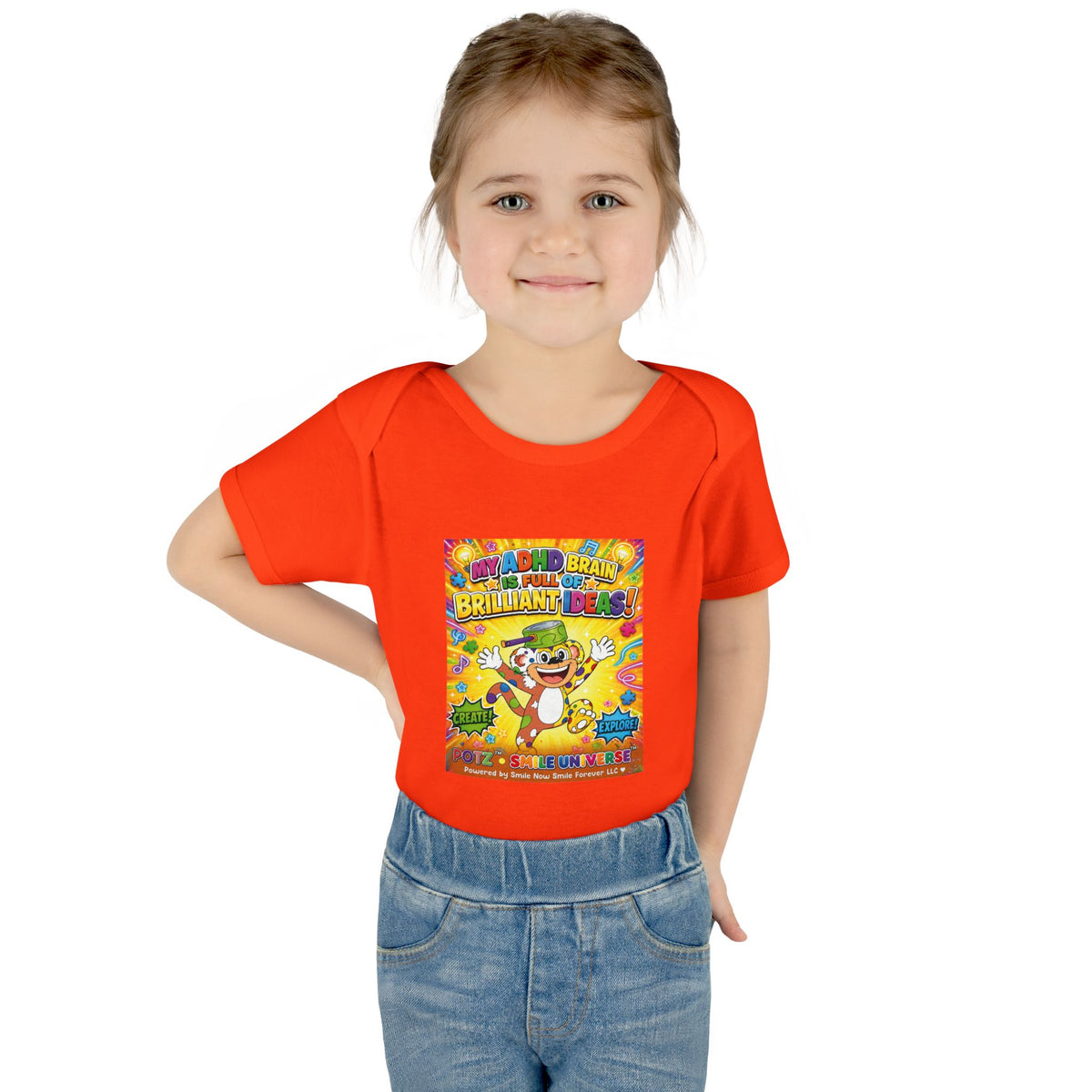 Potz™ Infant Baby Rib Bodysuit – "My ADHD Brain is Full of Brilliant Ideas!" Graphic Onesie | Smile Universe Collection