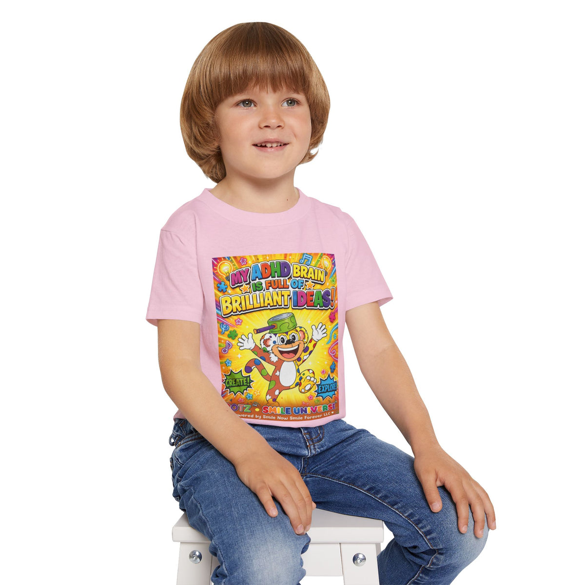 Potz™ Heavy Cotton™ Toddler T-Shirt – "My ADHD Brain is Full of Brilliant Ideas!" Graphic Tee | Smile Universe Collection