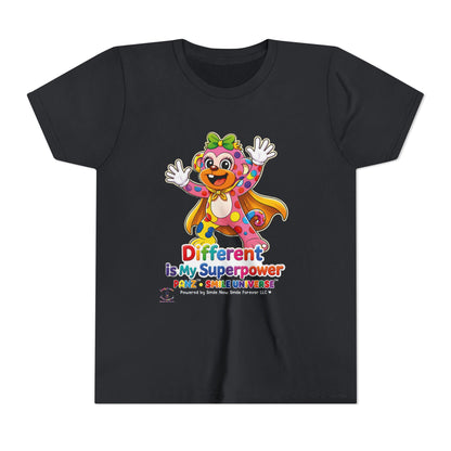Panz™ Youth Short Sleeve Tee – "Different is My Superpower" Graphic | Smile Universe Collection