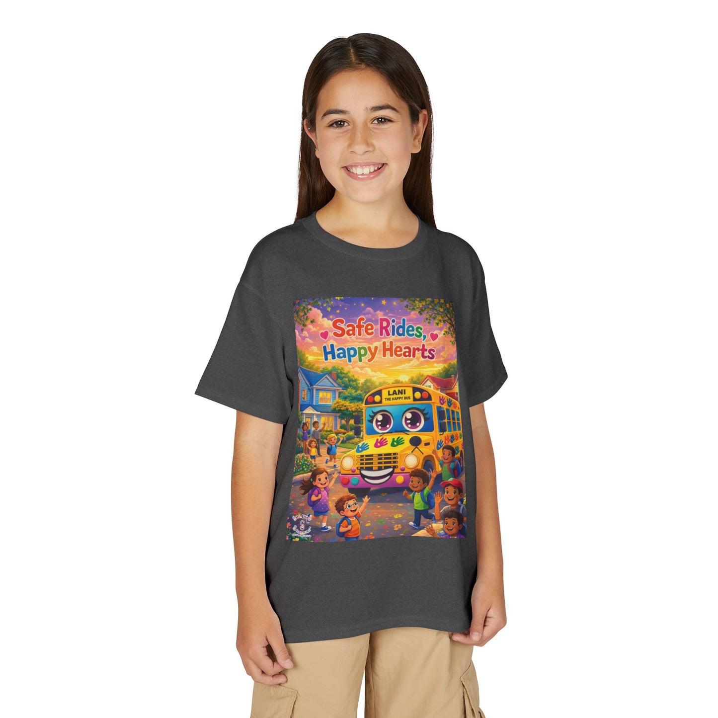 Lani™ Youth DryBlend® T-Shirt – "Safe Rides, Happy Hearts" Graphic