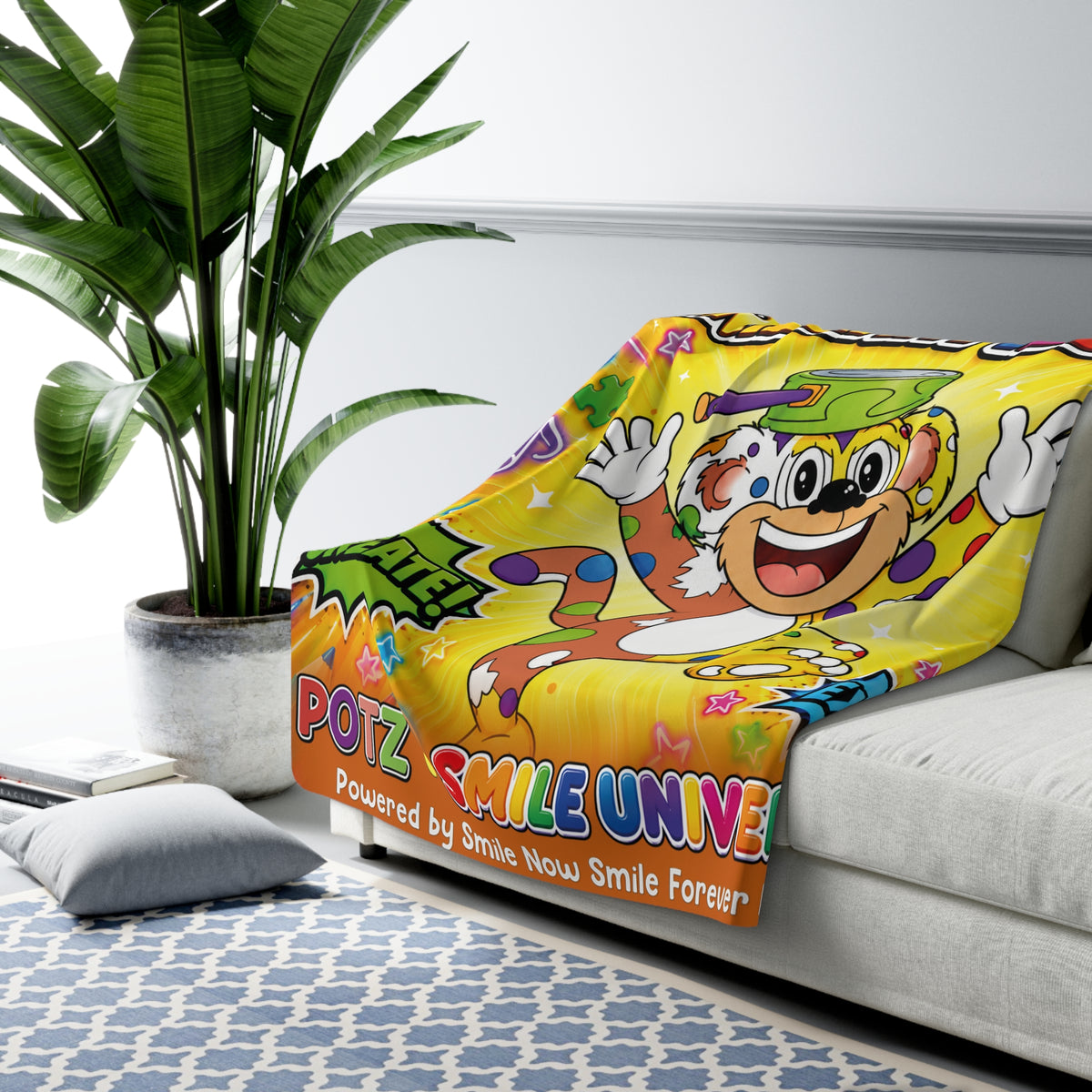 Potz™ Sherpa Fleece Blanket – "My ADHD Brain is Full of Brilliant Ideas!" Graphic Throw | Smile Universe Collection