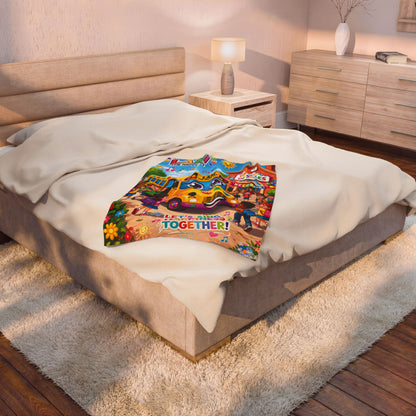 Lani the Happy Bus Kids Velveteen Blanket — "Let's Sing Happiness Together" Cozy Throw