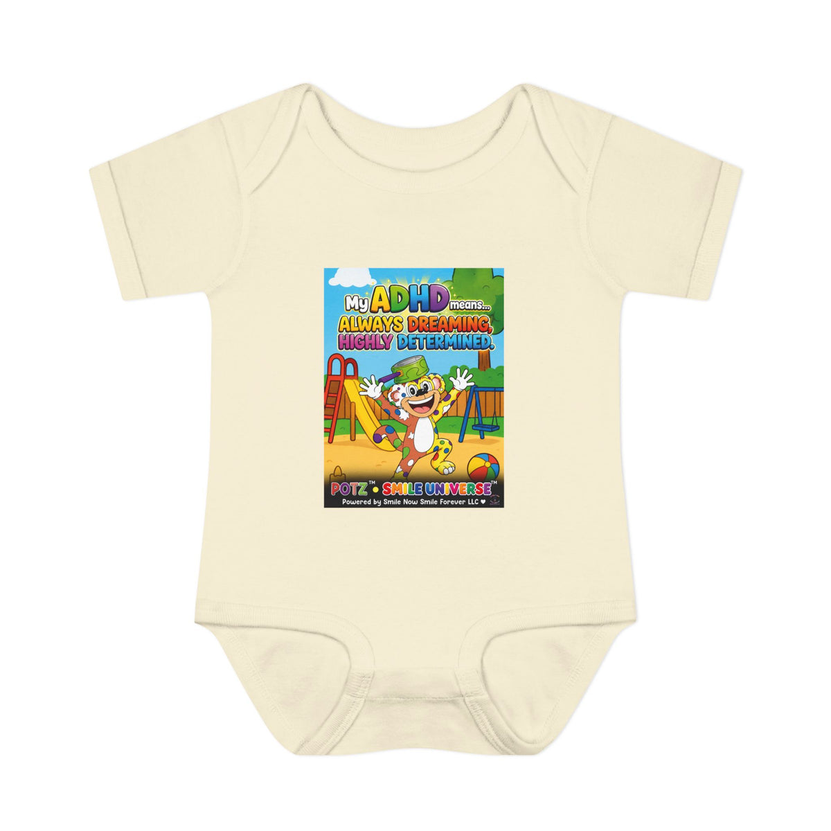 Potz™ Infant Baby Rib Bodysuit – "My ADHD Means Always Dreaming, Highly Determined" Graphic Onesie | Smile Universe Collection