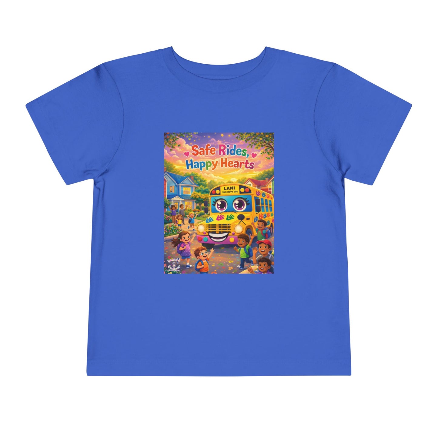 Lani™ Toddler Short Sleeve Tee – "Safe Rides, Happy Hearts" Graphic